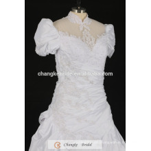 Custom Made Off White Wedding Dress Taffeta Draped Ruffle Crystal Factory